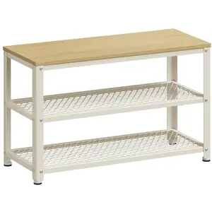 Vasagle Schoenenbank met 2 roosterplanken - Eiken-beige-klassiek wit