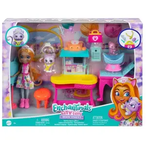Enchantimals City Tails Main Street Dr. Carlin Cat & Washer & Hurdle pas cher