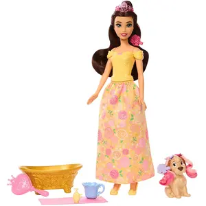 Mattel Disney - Coffret Princesse Belle et son chien à toiletter - Avec baignoire - Disney Princess - JFC42 pas cher