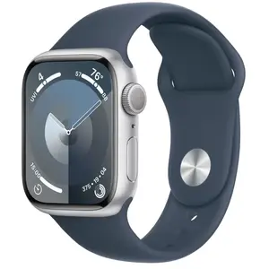 Apple Watch Series 9 - 41mm Silver Aluminium/Storm Blue Sport Band (S/M) pas cher