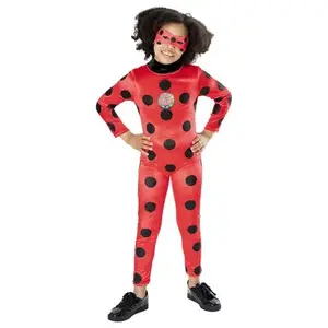Comparateur de prix : Rubies Costume Miraculous Ladybug Premium pour filles, combinaison en velours à pois brillants, insigne lenticulaire et masque, pour carnaval, anniversaire, Noël et Halloween