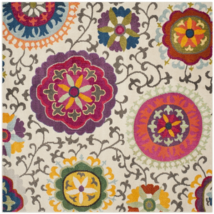 Safavieh Tapis de Sol Boho Chic pour salon, salle à manger, chambre à coucher - Collection Monaco - Poils courts, ivoire et multicolore - 122 x 122 cmVendu paramazon
