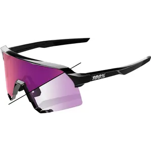 100%, Unisexe, Lunettes de sport, S3 Gloss Black - Purple Flash Mirror Photochromic Lens (Noir, Noir brillant, Purple Flash Mirror Photochromic), Noir
