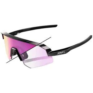 100%, Unisexe, Lunettes de sport, Slendale Sl (Noir brillant, Miroir photochromique pourpre), Violet, Noir pas cher