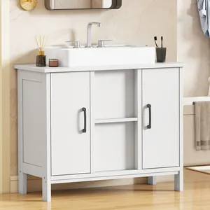 Meuble vasque YITAHOME avec 2 portes et étagère blanc pas cher