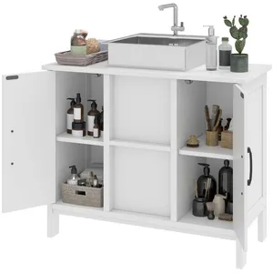Meuble de salle de bain sur pied YITAHOME de 70 cm de profondeur à 2 portes blanc. pas cher