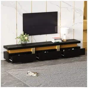 YOLEO Meuble tv lowboard moderne en marbre,Commode tv 3 tiroirs,Pour les téléviseurs jusqu'à 90 pouces,200 x 40 x 42 cm - Noir pas cher