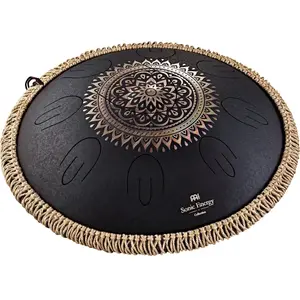 Meinl Meinl Sonic Energy Octave Steel Black Floral Tongue Drum, 16 Pouces, D Kurd, 9 Notes