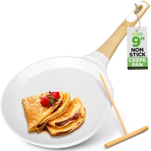 NutriChef Crêpepan 24 cm   Inductie Anti-aanbak Pannenkoekenpan - Met houten spreider - Marmeren coating pas cher
