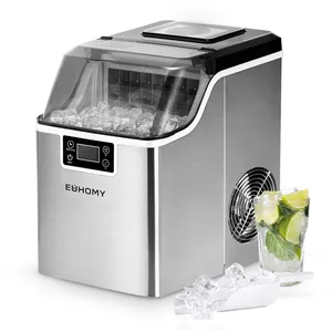 EUHOMY Machine à glaçons en acier inoxydable, 24 glaçons en 13 minutes, 24 kg/24 h, machine à glaçons gastro, auto-nettoyante, 3,2 l, avec pelle à glace et panier pour la maison, la cuisine, le