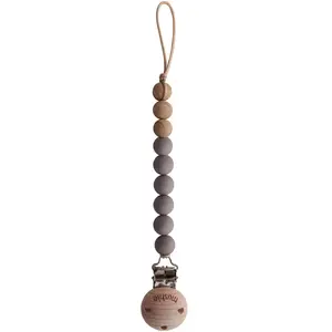 Mushie Speenkoord EVA - Ash / Hout (look) - 100% siliconen kralen pas cher