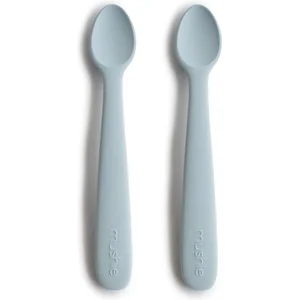 Lot de 2 cuillères bébé silicone bleu - Apprentissage repas - Mushie pas cher