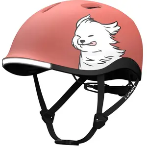Lumos Nyxel MIPS LED Casque de Vélo - City & Commuter Casque avec 360°, Feu de Frein, USB-C, IPX6 - Taille L, Couleur: Breeze & Fluff- Coral avec Motif Chien pas cher
