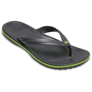 Crocs Crocband Flip Flops Thongs Relaxed Fit Sandales in Graphic Gris en Volt Vert 11033 0A1 [UK M11/W12 US M12] pas cher