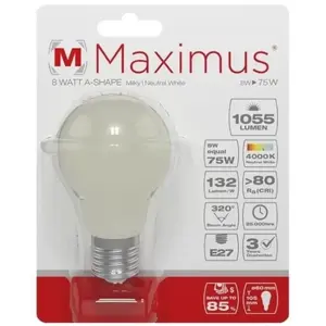 MAXIMUS Milky Led dimmable standard e27 8w 1055lm chaud boite pas cher