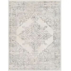 LIVABLISS Tapis de Salon à Poils Courts Doux Vintage Oriental CEREN 160x215cm Blanc/Gris pas cher