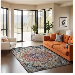 SURYA Tapis de Salon à Poils Courts Doux Vintage Oriental JULIA 200x275cm Multicolore/Rose pas cher