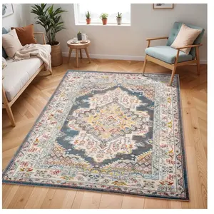 SURYA Tapis de Salon à Poils Courts Doux Vintage Oriental JADE 160x213cm Gris/MulticoloreVendu parcdiscount
