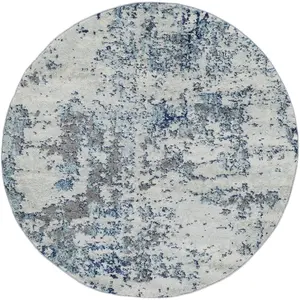 SURYA Tapis Rond de Salon à Poils Courts Doux Abstrait Moderne SARAH Ø 160cm Bleu/Blanc pas cher