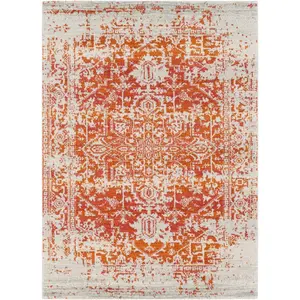 SURYA Tapis de Salon à Poils Courts Doux Vintage Oriental JULIETTE 160x220cm Orange/Blanc pas cher