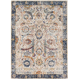 LIVABLISS Tapis de Salon à Poils Courts Doux Vintage Oriental KUSH 160x220cm Bleu/Beige pas cher