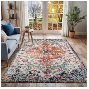 SURYA Tapis de Salon à Poils Courts Doux Vintage Oriental LOU 160x220cm Multicolore/OrangeVendu parcdiscount