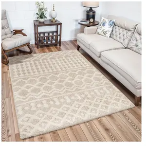 SURYA Tapis de Salon à Poils Longs Doux Shaggy Bohème NOUR 160x220cm Ivoire/BeigeVendu parcdiscount
