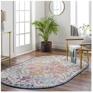 SURYA Tapis Oval de Salon à Poils Courts Doux Vintage Oriental LOU 200x275cm Multicolore/Orange pas cher