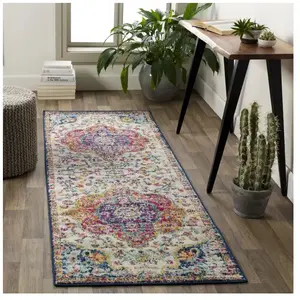 SURYA Tapis de Couloir à Poils Courts Doux Vintage Oriental JULIA 80x230cm Multicolore/Rose pas cher