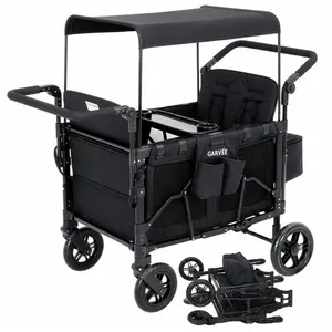 KOIOPLIE Poussette wagon 4 places tout-terrain pliable chariot enfant avec canopy amovible UPF50+ harnais 5 points roues 360°