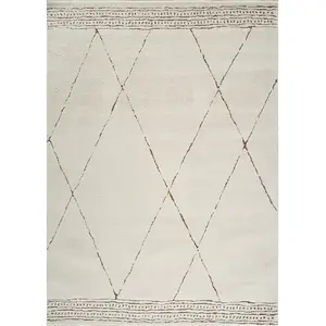 SURYA Tapis de Salon à Poils Courts Doux Berbère Ethnique INGA 200x275cm Ivoire/Marron pas cher