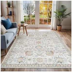 SURYA Tapis Lavable Machine Vintage Oriental ESTHER 160x213cm Gris/Jaune pas cher