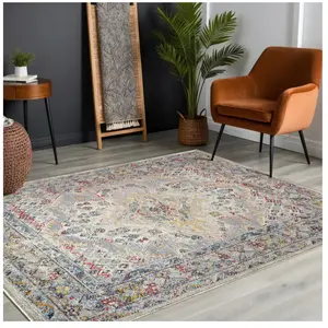 SURYA Tapis Lavable Machine Vintage Oriental ESTHER 200x275cm Gris/JauneVendu parcdiscount