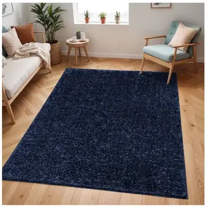 Surya Grand tapis moderne à poils longs pour salon, salle à manger, chambre à coucher, tapis abstrait, pelucheux, facile d'entretien, 160 x 213 cm, bleu marine pas cher