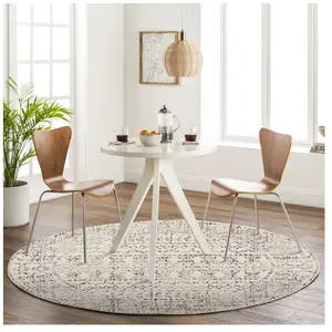 LIVABLISS Tapis Rond de Salon à Poils Courts Doux Scandinave Bohème OLIMPIA Ø 160cm Blanc/Noir pas cher