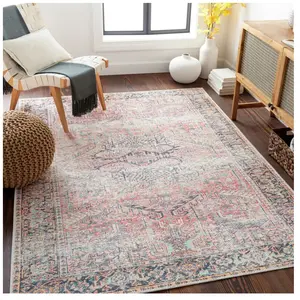 Surya LIVABLISS Tapis Lavable Machine Vintage Oriental ELENA 160x213cm Rose pas cher