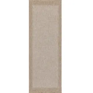 Tapis Extérieur Terrasse Salon Cuisine Rustique Style Provençal Effet Jute Marron et Beige 80 x 220 cm - Surya pas cher