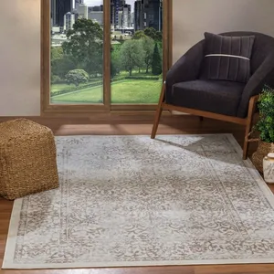SURYA Tapis de Salon à Poils Courts Doux Vintage Oriental HAZEL 160x215cm Brun/Ivoire pas cher
