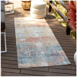 Tapis Extérieur Terrasse Salon Cuisine Abstrait Moderne Rouge et Bleu 80 x 220 cm - Surya pas cher