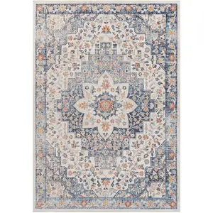 SURYA Buitenkleed - Balkon, Terras, Keuken - Vintage Oosters Tapijt SELMA - Blauw/Beige - 120x170 cm pas cher