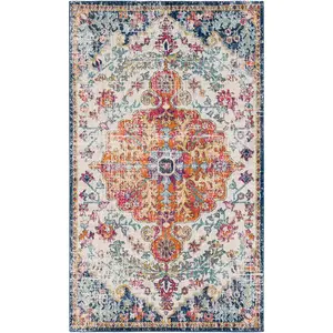 LIVABLISS Tapis de Salon à Poils Courts Doux Vintage Oriental LOU 80x150cm Multicolore/Orange pas cher