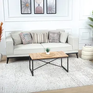 LIVABLISS Tapis de Salon à Poils Courts Doux Scandinave Moderne AMANDINE 160x213cm Ivoire/Terracotta pas cher