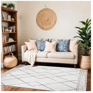 LIVABLISS Tapis de Salon à Poils Courts Doux Berbère Ethnique HANNAH 2... pas cher
