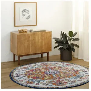LIVABLISS Tapis Rond de Salon à Poils Courts Doux Vintage Oriental LOU... pas cher
