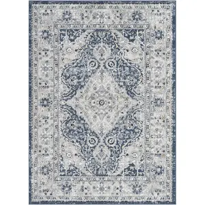 SURYA Tapis de Salon à Poils Courts Doux Vintage Oriental PETRA 160x220cm Bleu/Gris pas cher