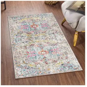 SURYA Tapis de Salon à Poils Courts Doux Vintage Oriental LOU 80x150cm Multicolore/GrisVendu parcdiscount