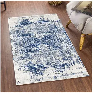 SURYA LIVABLISS Tapis de Salon à Poils Courts Doux Vintage Oriental JULIETTE 80x150cm Bleu/Blanc pas cher