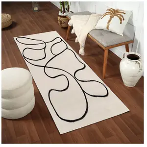 LIVABLISS Tapis de Couloir à Poils Courts Doux Scandinave Bohème LYLOU 80x220cm Blanc/Noir pas cher