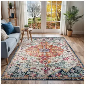 SURYA Tapis de Salon à Poils Courts Doux Vintage Oriental LOU 140x200cm Multicolore/OrangeVendu parcdiscount