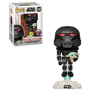 Figurine Funko Pop! Star Wars: Mandalorian - Dark Trooper w/Child (GW) pas cher